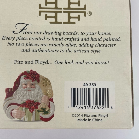 Fitz and Floyd Santa Cookie Plate Christmas Poinsettia Canape 59-353 w/Box - Picture 5 of 9